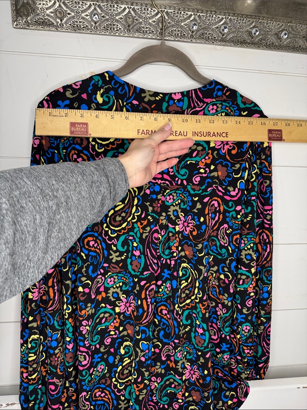 Black Paisley-Print Long Sleeve Blouse with Ruffle Cuffs - Picture 7 of 9
